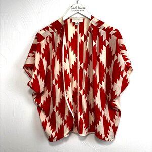 Forever 21+ Plus Kimono Red Beige Geometric Open Front Lightweight Loose Fit XL